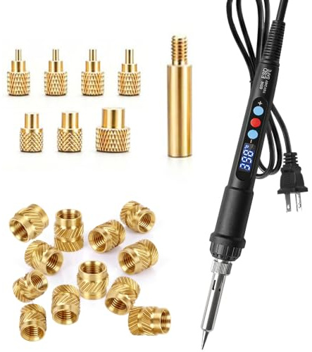 Cxydm 60W Digital Pencil Soldering Iron Kit with Heat Set Insert Tips and 100 Pcs M3x4x4.2 Threaded Inserts for Jewellery Soldering, Electronics Assembly, DIY Projects