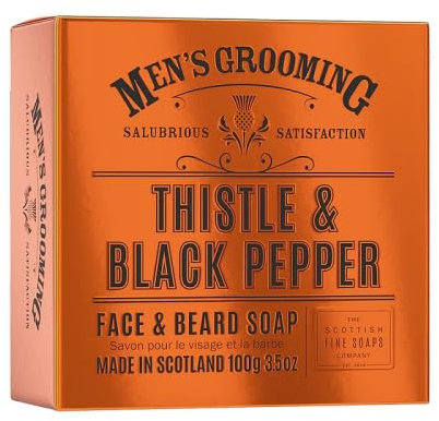 Scottish Fine Soaps Men's Grooming Thistle & Black Pepper Face & Beard Soap 100g Boxed