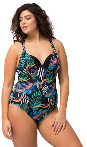 ULLA POPKEN Costume da Bagno con Effetto Glitter, Coppe morbide, Ferretto e Materiale Riciclato Nero 54 826220100-54