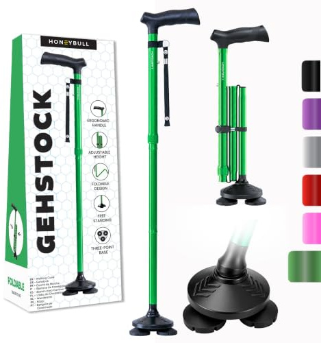 HONEYBULL Walking Cane for Men & Women, Foldable, Free Standing Cane, Green