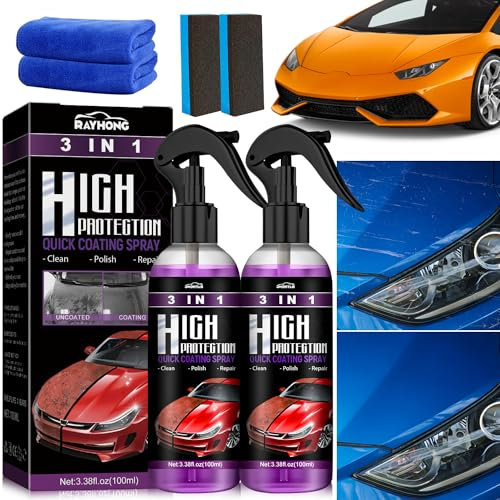 3 in 1 Beschichtungsspray 2 Stück, High Protection 3in1 Spray, Keramikversiegelung Auto, Politur Auto, Beschichtungsspray, Nano Versiegelung Auto, Nano Spray, 3 in 1 High Protection Spray