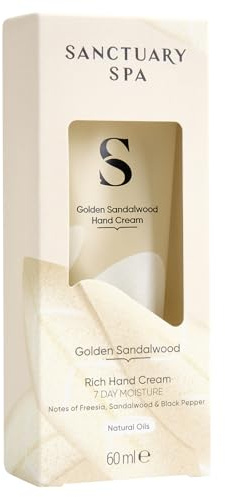 Sanctuary Spa Golden Sandalwood Rich Hand Cream, Moisturiser, Body Cream, Vegan and Cruelty Free 60ml