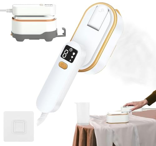 AHDXKUE Travel Steamer for Clothes Portable Iron with LCD Screen, 180°Folding Handheld Travel Iron, 1300W Powerful Clothes Steamer 3 Steam Levels 10S Fast Heat-up for Travel, Home, Office (White)