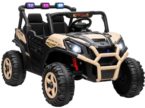 AIYAPLAY Kids Electric Ride on Car 2-Seater with Remote Control 24V Khaki | Truck UTV, Suspension System, LED Lights, Horn, Music, for 3-8 Years
