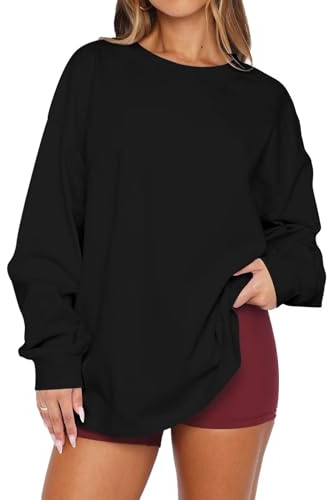 LACOZY Women's Spring Long Sleeve Oversized T Shirts Loose Casual Crewneck Tunic Tops Soft Blouse Black L