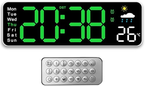 NHQZ Orologio da Parete Digitale,12 Grande Orologio Digitale con Telecomando,Multifunzionale Orologio da Parete da può Testare Le Previsioni Meteorologiche Sull'umidità