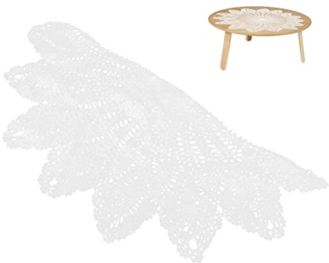 LABRIMP Mantel De Ganchillo Vintage Redondo De Algodón Decorativo para Mesa Encaje Artesanal Blanco para Comedor y Salón Hogar