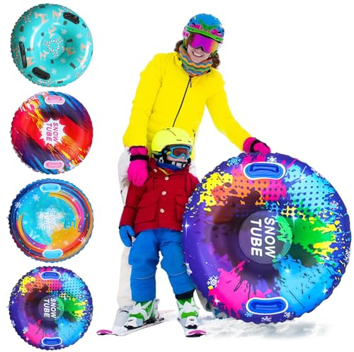 Fancysky Tube à Neige Gonflable avec 2 Poignées – Traîneau à Neige d'hiver de 80 x 80 Cm pour Tous Les Âges, Luge Gonflable avec Poignées, Vivez des Aventures Hivernales Inoubliables (Pois Bleus)