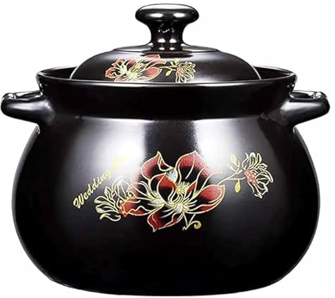 Cocotte en céramique compatible avec la plaque de cuisson et le four, cocotte en terre cuite avec couvercle pour soupes, ragoûts et plats mijotés.,3.5L,Black