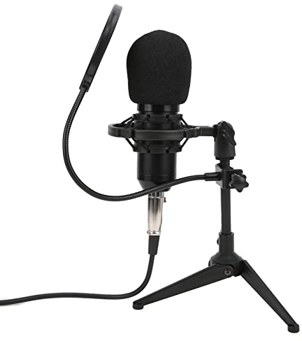 CHICIRIS Kondensatormikrofon, Metall 3,5 Mm Inspelningsmikrofon med Stativ och Popfilter för Strömmande Podcasting Voice Over, Kardioidupptagningsmönster, Högkänslighetsrespons, Justerbart Stativ