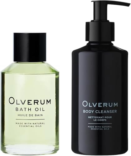 Olverum Bath Oil & Body Wash Bundle - Luxury Muscle Soothing Bath Oil & Nourishing Body Wash for Dry & Dehydrated Skin - Help Skin Feel Healthy & Soft - Sulphate & Paraben Free - Vegan, 125ml, 250ml