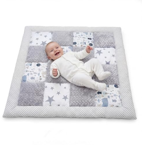DANKA® Coperta per gattonare extra spessa, 100 x 100 cm, 100% cotone, morbida e sicura su pavimenti duri, tappetino da gioco pieghevole per bambini per casa e viaggi (a pois)