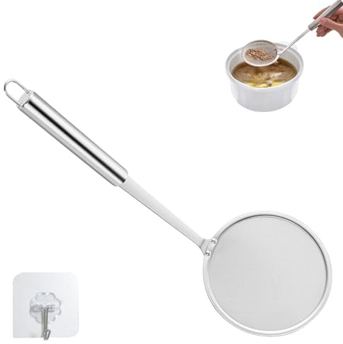 10cm Schaumkelle Edelstahl, Abseihlöffel, Küchensieb Fein, Wok Siebkelle, Schlitzlöffel, Abseihlöffel für Küche Haushalt und Outdoor Kochen