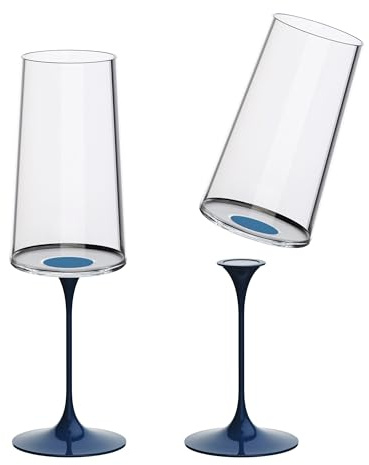 Trebonn SplitGlass Bicchieri Modulari Magnetici (Set 2 Flute) – Da Bicchiere a Calice in 1 Click – Salvaspazio, Lavabili in Lavastoviglie (Blue)