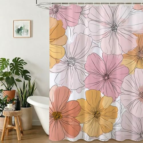 Duschdraperi 120 x 200 cm - vattentätt mögelbeständigt polyestertyg - 12 ringar ingår - viktad fåll för stabilitet - maskintvättbar - perfekt för badkar och dusch - orange och rosa Y1#277