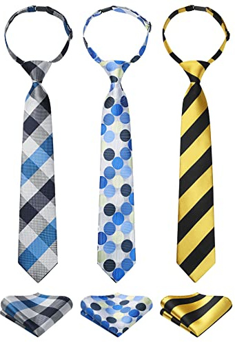 HISDERN förbundna slipsar för barn 3 st slips med näsduk set barnslips pojkar flickor för skolan bröllop, T3e005, 10 inch (das Alter:2-4)