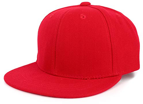 Armycrew Youth Kid's Solid Color Flat Bill Snapback Baseball Cap - Red