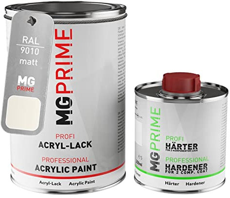 RAL 9010 Blanc pur/Pure white mat peinture acrylique 1,5 Litres / 1500 ml durcisseur inclus
