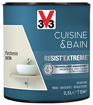V33 Peinture multi-supports monocouche Cuisine & Bain Resist'Extrême® Satin, Parchemin, 0,5L