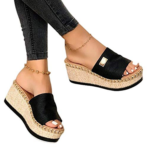 Clenp Sandales pour Femmes, Femmes Décontractées D'été Wedge Peep Toe Talon Haut Plate-Forme Mules Sandales Antidérapantes