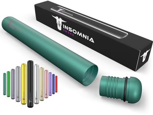 Insomnia Smoke Étui porte-cigarette et joint | Étanche résistant eau/odeurs | Boîte tube transport stockage cigarettes qualité supérieure joint roulé King Size | En aluminium style luxe (Vert foncé)
