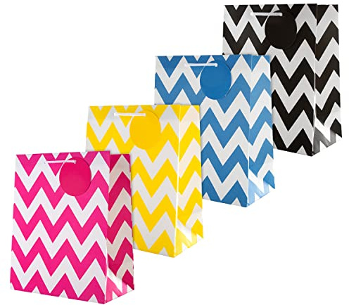 Hallmark Birthday Gift Bags Multipack, Pack of 4 Medium Bags, Yellow, Pink, Blue & Black