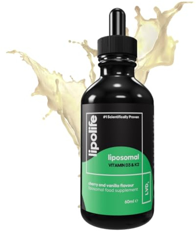 Liposomal Vegan Vitamin D3 and Vitamin K2 Liquid - Cherry & Vanilla Flavour. Advanced Nutrient Absorption. Made in the UK. 60 Servings. lipolife LVD1