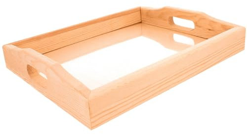 Bandeja madera de pino macizo con vidrio 40x30x4cm.