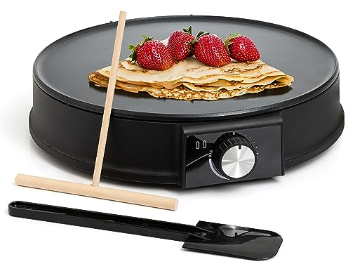 Moss & Stone 12” Electric Griddle Pan & Crepe Machine, Non-Stick Electric Crepe Maker with Adjustable Temperature, Includes Spreader & Spatula – Ideal for Pancakes, Blintzes & Tortillas