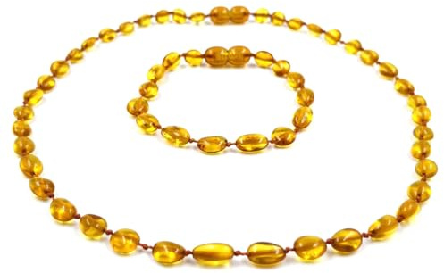 Halsband och armband med naturligt baltisk bärnsten – presentset – bärnstenshalsband 33 cm bärnstensarmband 14 cm, Bärnsten, Bärnsten