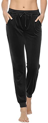 Aottori velour joggingbyxor dam nicki byxor långa sportbyxor varma dam fritidsbyxor sweatpants träningsbyxor joggingbyxor dambyxor, svart, S