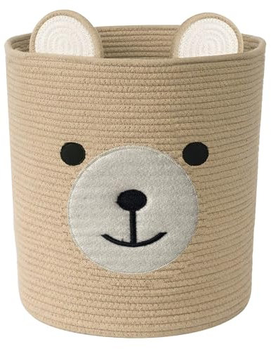 Bär Wäschekorb Geflochten Wäschesammler Spielzeug Aufbewahrung Aufbewahrungskorb mit Griff Handarbeit Aus Baumwolle für Wohnzimmer und Schlafzimmer (Hellbraun)