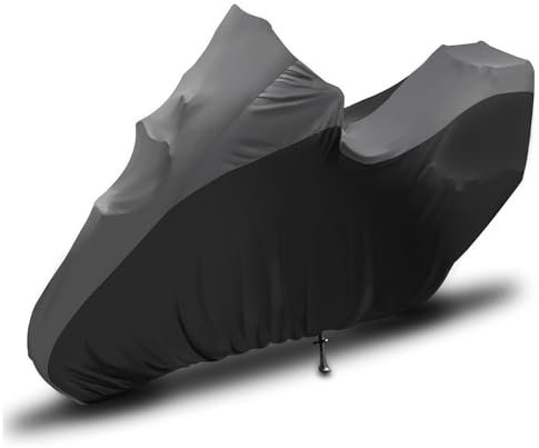 Asasytal Housses de Moto d'intérieur, Élastique Respirant Tissu en Velours Doux Protection Contre la Poussière pour Scooter Garage Moto Exposition,Gris Rayé+Noir，Top Case 125 x 48 x 63 Pouces