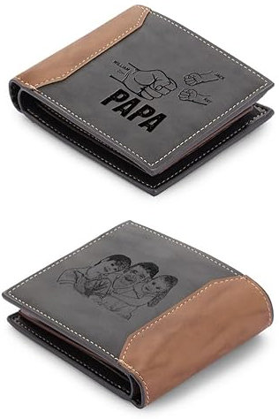 jewelora Personalisierte Herren Geldbörse mit Foto Brieftasche Herren PU Leder mit Gravur Geschenk für ihn Papa Freund Ehemann Vater Sohn Familie Geburtstag