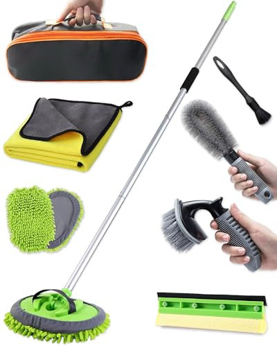 @utos 8Pcs Car Wash Kit, 62’’ Car Wash Brush with Long Handle, Microfiber Carwash Kit Set, Car Washing Supplies for Cars RV Truck Exterior