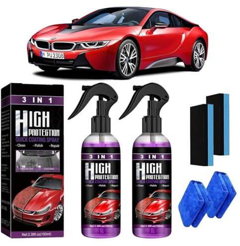 Revêtement de polissage pour voiture - High Protection 3 en 1 Voiture Spray Nano Anti Rayures, Revêtement en Céramique Voiture Haute Brillance, Protection Longue Durée Crystal Coating (2 pièces)