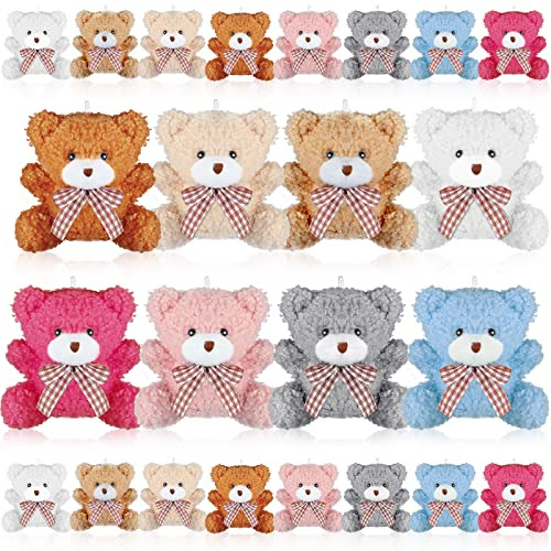 Harrycle 24 Pack Mini Bear Toys Bulk Plush Stuffed Animals Jointed Doll 3.15 Inch Bear Keychain for Teens Girls Adult Birthday Wedding Graduation Gift Decoration Party Favor Backpack DIY Pendant