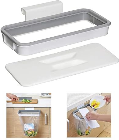 Support pour Sacs Poubelle pour Porte d'armoire,Porte-Sac Suspendu avec Couvercle Porte-Poubelle sous Armoire Porte-Poubelle de Recyclage Amovible pour Stockage des Sacs à Ordures Poubelle Cuisine