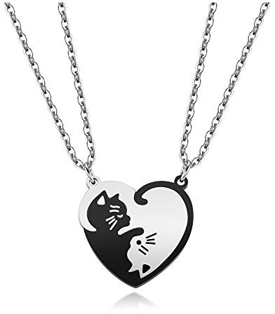 PiercingJak 2 collane con ciondolo a forma di cuore, separabile, in acciaio inossidabile, per amicizia, innamorati, coppia, con 2 catene, regalo per coppia, San Valentino, 24 inches (610mm) x 28mm x
