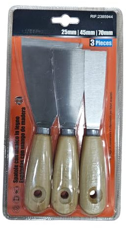 Set 3 pezzi spatola per stucco misure 25 mm 45 mm 75 mm con manico in legno