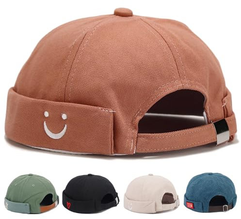 Henmud Gorra Docker para hombre, sin alas, con diseño de calavera, gorra de marinero, ajustable con puño enrollado, retro, para mujer, rosado (Smile Pink), talla única