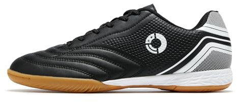 LEOCI Herr inomhus fotbollsskor vuxen tränare gummi futsalskor för atletisk platt yttersula gym träning sneaker, Svartvit 706, 40.5 EU
