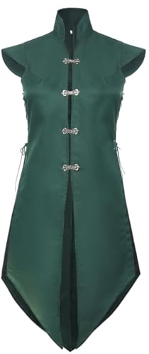 UniqKaliber Medieval Renaissance Vest for Women, Viking Sleeveless Long Jacket Vintage Tailcoat Jacket