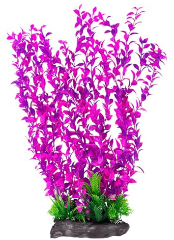 PINVNBY Akvarieväxter plastväxter akvariedekor konstgjorda akvarium växter, höga akvarium dekorationer, extra stor akvarieväxt 52 cm hög, 1 st (rosa)