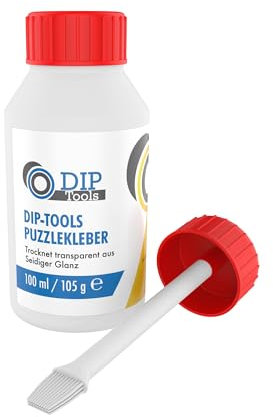 DIP-Tools Puzzlekleber 100ml mit Pinsel, transparent & schnelltrocknend, Puzzle-Kleber zum Fixieren & Verkleben von Puzzles, dauerhafter Halt & Glanz, zum Puzzle aufstellen oder aufhängen an der Wand