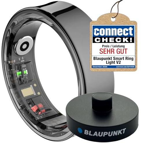 BLAUPUNKT Smart Ring V2 | kein ABO | Keine unsichere Cloud | Edelstahl | Schritte, Schlaf, Puls, Blutsauerstoff SpO2, Kalorien, HRV, Sport-Aktivitäten | IP68 | für Android und iOS | Schwarz | Größe 9