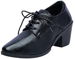 Las Mujeres con Cordones Oxfords Puntiagudos Tacones Altos Clásico Elegante Mocasines Zapatos De Cuero,Negro,39