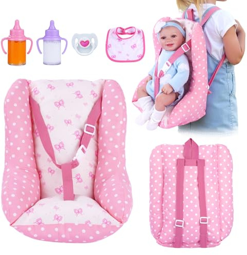 BABESIDE Baby Doll Carrier for 17–22 Inch Dolls, Soft Fabric Doll Carrier Seat with Bottles & Bib, Pretend Play Baby Doll Accessories for Girls, Lightweight Gift for Kids