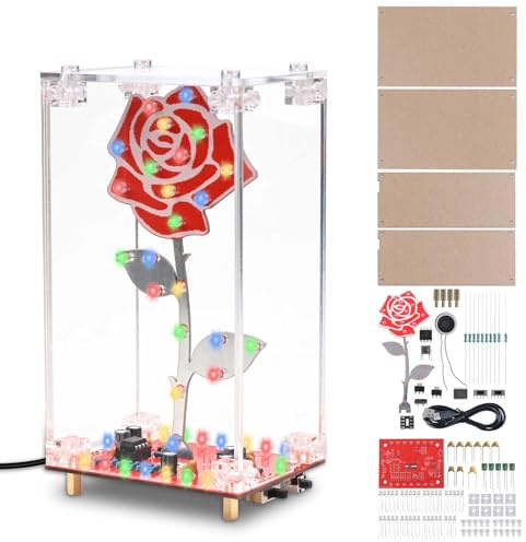 BANRIA Cadeau Fête des Mères Kit DIY Rose LED avec Musique et Boîtier Acrylique, Lumière Multicolore Décorative, Projet de Soudure Électronique (Through-Hole + CMS), Idée Cadeau Créatif