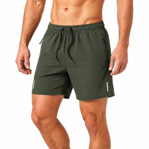 NWDEY Mens Swimming Shorts Quick Dry Ice Silk Swim Trunks with Zip Pockets, Elastic Drawstring Waist, Reflective Strip Board Shorts for Summer Beach